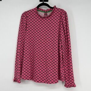 Boden Pink Green Floral Ruffle High Neck Long Sleeve Top Womens US 10